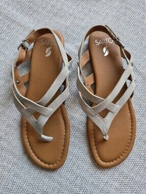 Franco Sarto Beige Strappy Leather Sandals for Women